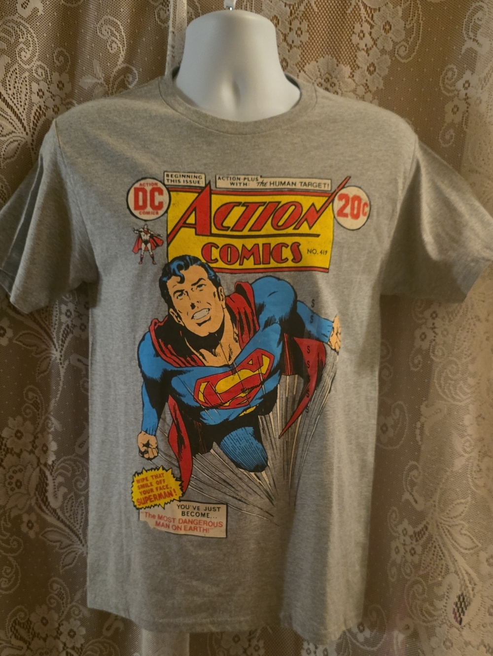 New DC‎ Comics Superman Grey Graphic T-Shirt Men's S